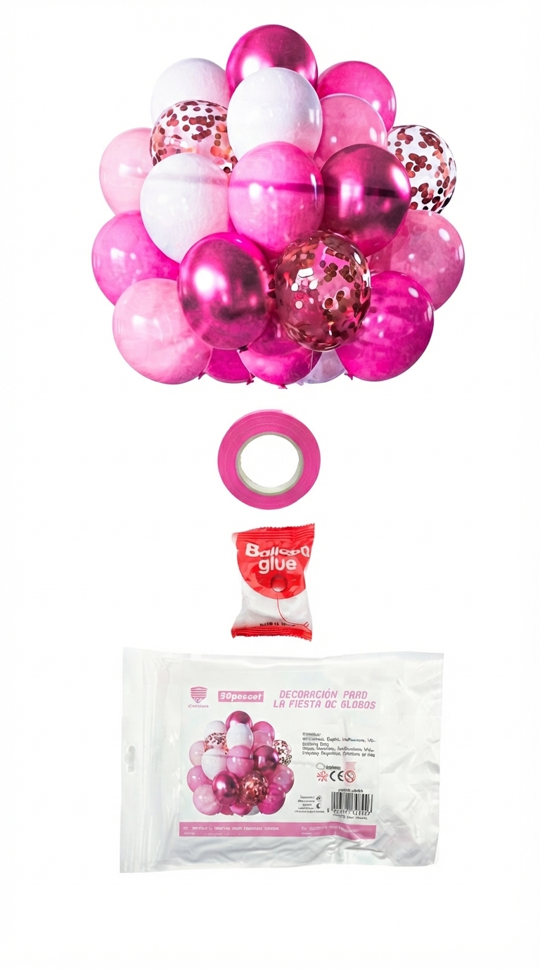 Gemini_Generated_Image_eltlzleltlzleltl Set de Globos 50 Piezas: Perlados Chromos Confetti y Cinta Link: ROSAS Y BLANCO - Imagen 1