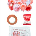 Set de Globos 50 Piezas: Perlados Chromos  Confetti  y Cinta Link: GOLDROSE Y BLANCO