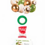 Set de Globos 50 Piezas: Perlados Chromos  Confetti  y Cinta Link: VERDE DORADO Y NUDE