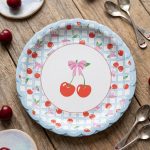 Plato  Polipapel  CHERRY PICNIC CUADRILLE X 8 Unidades 20 cm Diametro