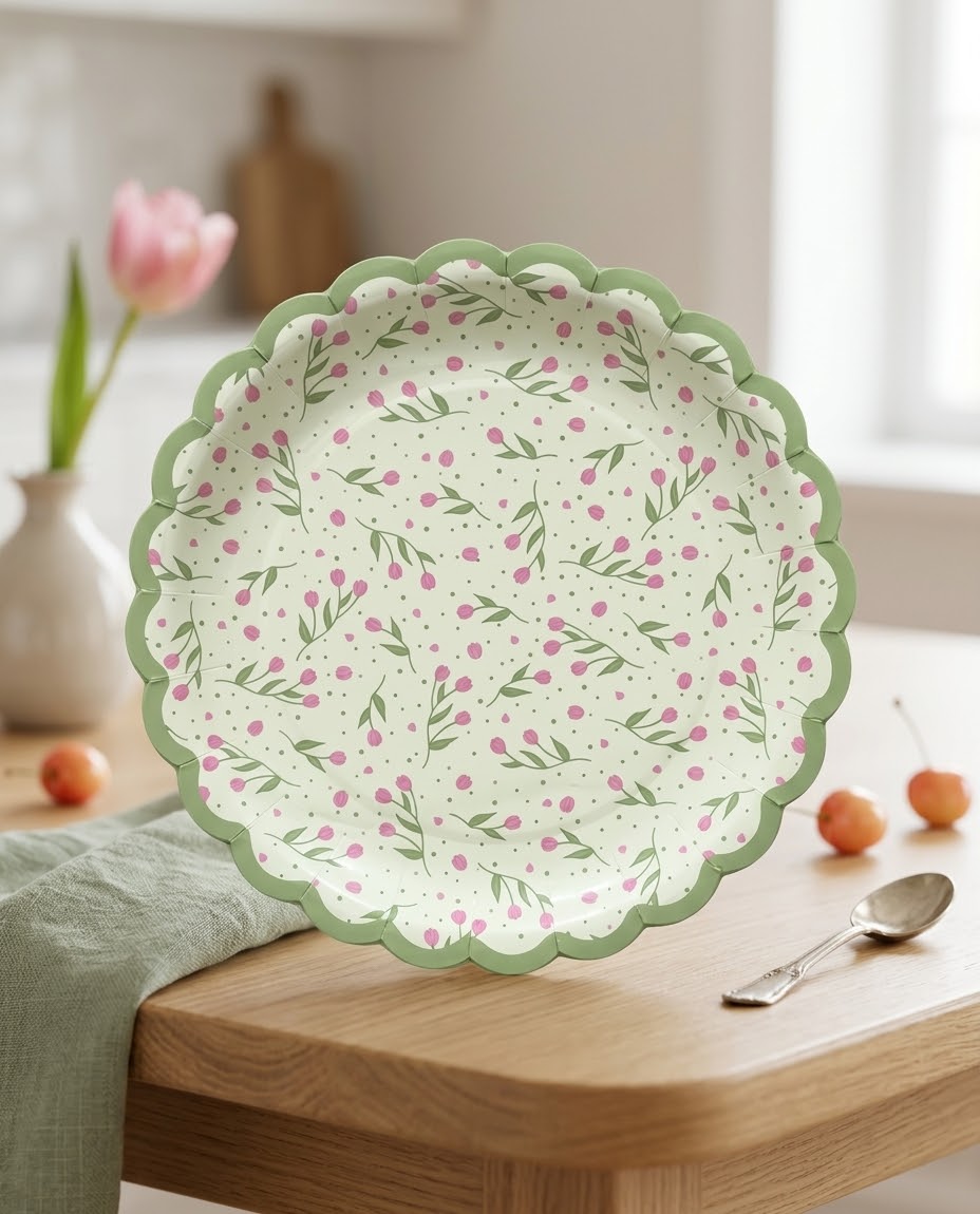 WhatsApp Image 2026-09-01 at 09.11.24 Plato Polipapel JARDIN DE TULIPANES X 8 Unidades 20 cm Diametro - Imagen 1