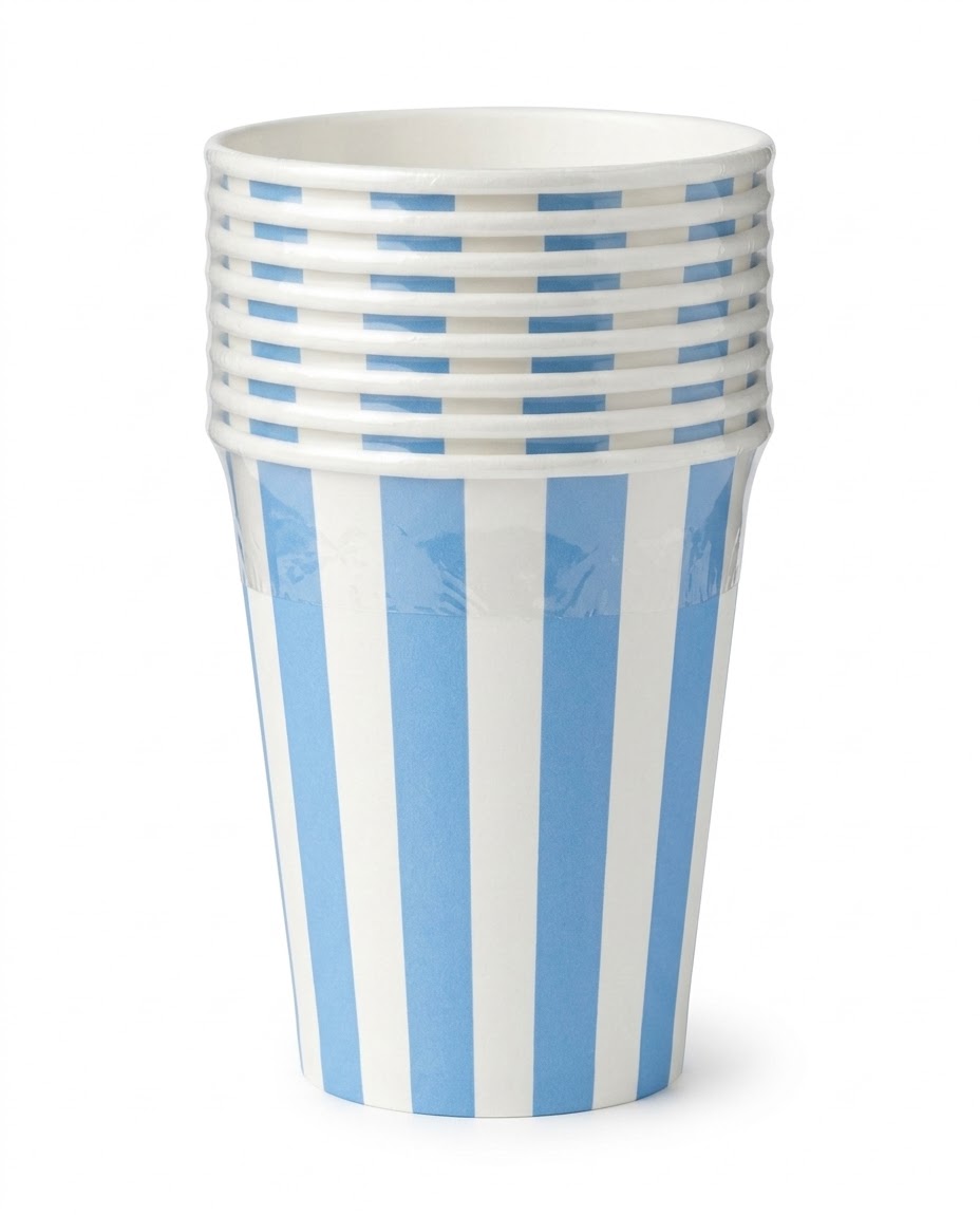 WhatsApp Image 2026-09-02 at 10.54.14 (2) Vasos Polipapel RAYADO CELESTE. x8 Unidades. - Imagen 1