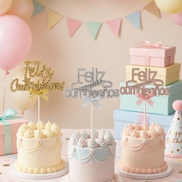 Topper Feliz Cumpleaños STRASS. Dorado Plata o Goldose.