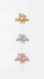 Topper Feliz Cumpleaños STRASS. Dorado Plata o Goldose. - Imagen 2