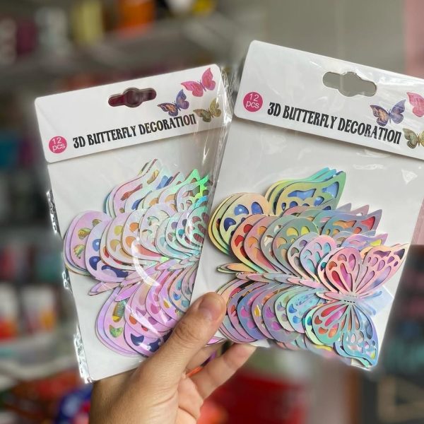 Mariposas Luxury Color x 6 Unidades Surtidas. Borde Metalizado Plata Iridiscente