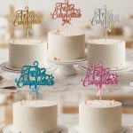 Cake Topper Metalizado FELIZ CUMPLEAÑOS CURSIVO ESTRELLAS. 5 Colores.