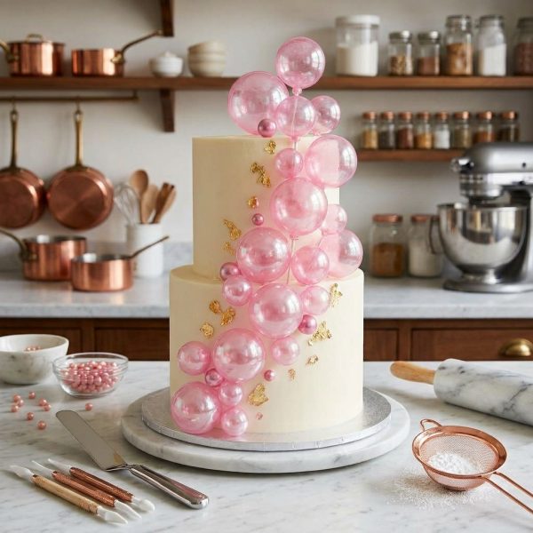 Cake Topper ESFERAS CRISTAL ROSAS x 6. Varias Medidas.