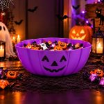 Bowl  de Plastico  Golosinera Halloween: CALABAZA. Viene en 3 Colores: Naranja Violeta o Negra.
