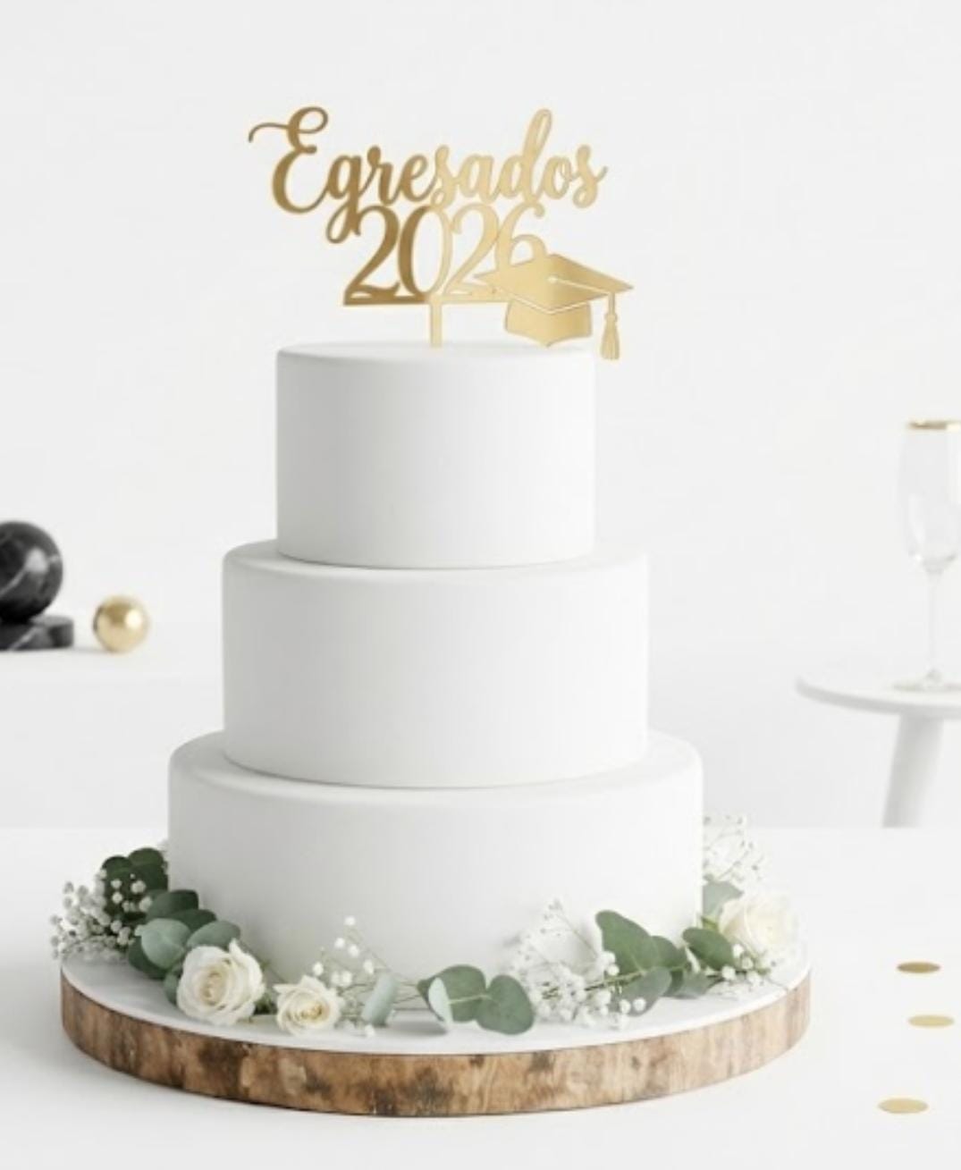 WhatsApp Image 2026-10-26 at 12.06.47 Topper Acrilico Espejados EGRESADOS 2026 CON BIRRETE ABAJO . Dorado o Plateado. - Imagen 1