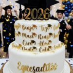 MiniToppersito Acrilico Espejados  EGRESADOS NOMBRE CON GORRITO. Dorado o Plateado.
