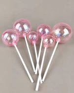 Cake Topper ESFERAS CRISTAL ROSAS x 6. Varias Medidas. - Imagen 2