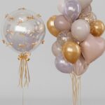 Set  DE GLOBOS COQUETTE  35PCS CORAZON/ESTRELLA DORADO Y BEIGE