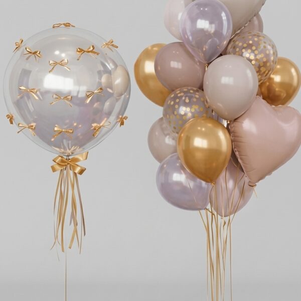Set  DE GLOBOS COQUETTE  35PCS CORAZON/ESTRELLA DORADO Y BEIGE
