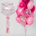 Set  DE GLOBOS COQUETTE  35PCS CORAZON/ESTRELLA FUCSIA/ROSA