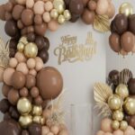 Set de Globos XL Arco Organico 105 Piezas Colores Nordicos/Chrome Marron Beige y Dorado